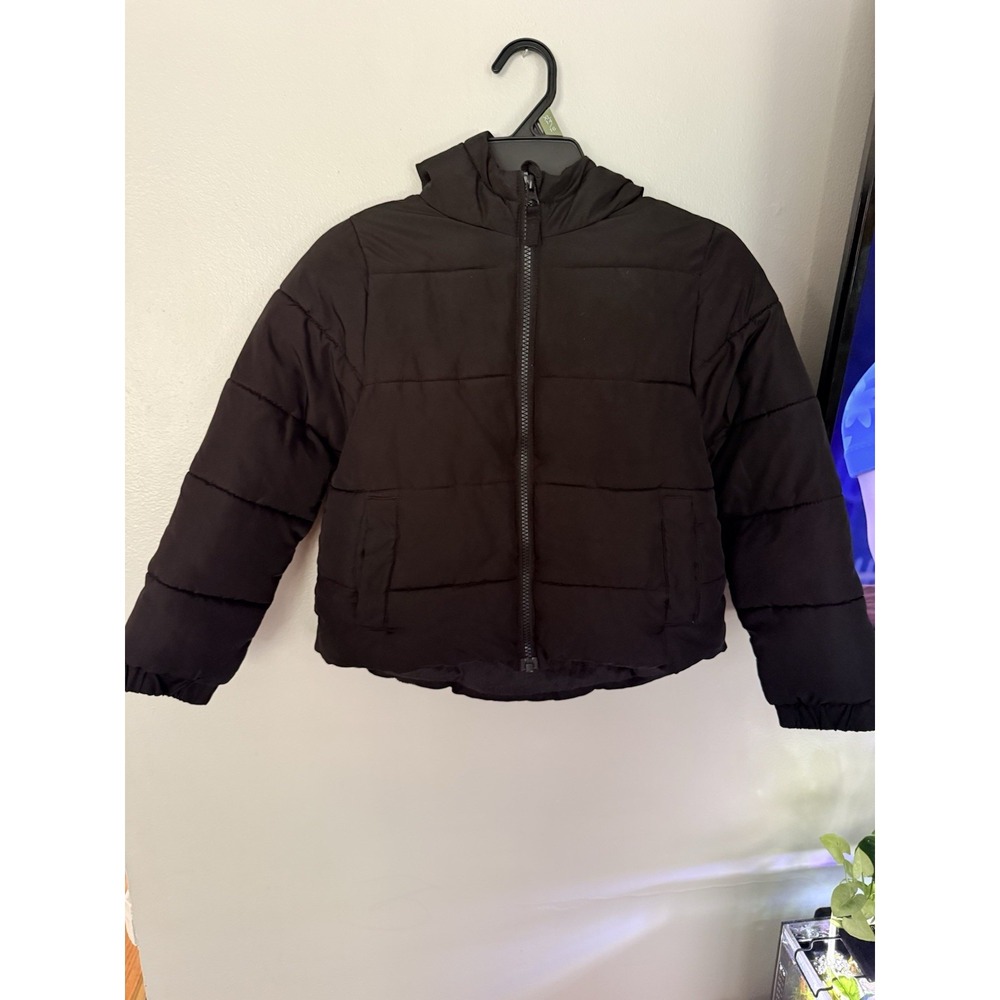 Swiss Tech Girls Black Puffer Jacket Fleece Lined Hooded Coat Small 6/6x
